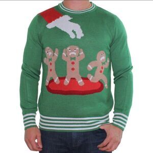 TIPSY ELVES Green GINGERBREAD MAN COOKIE SWEATER men’s size large Ugly sweater